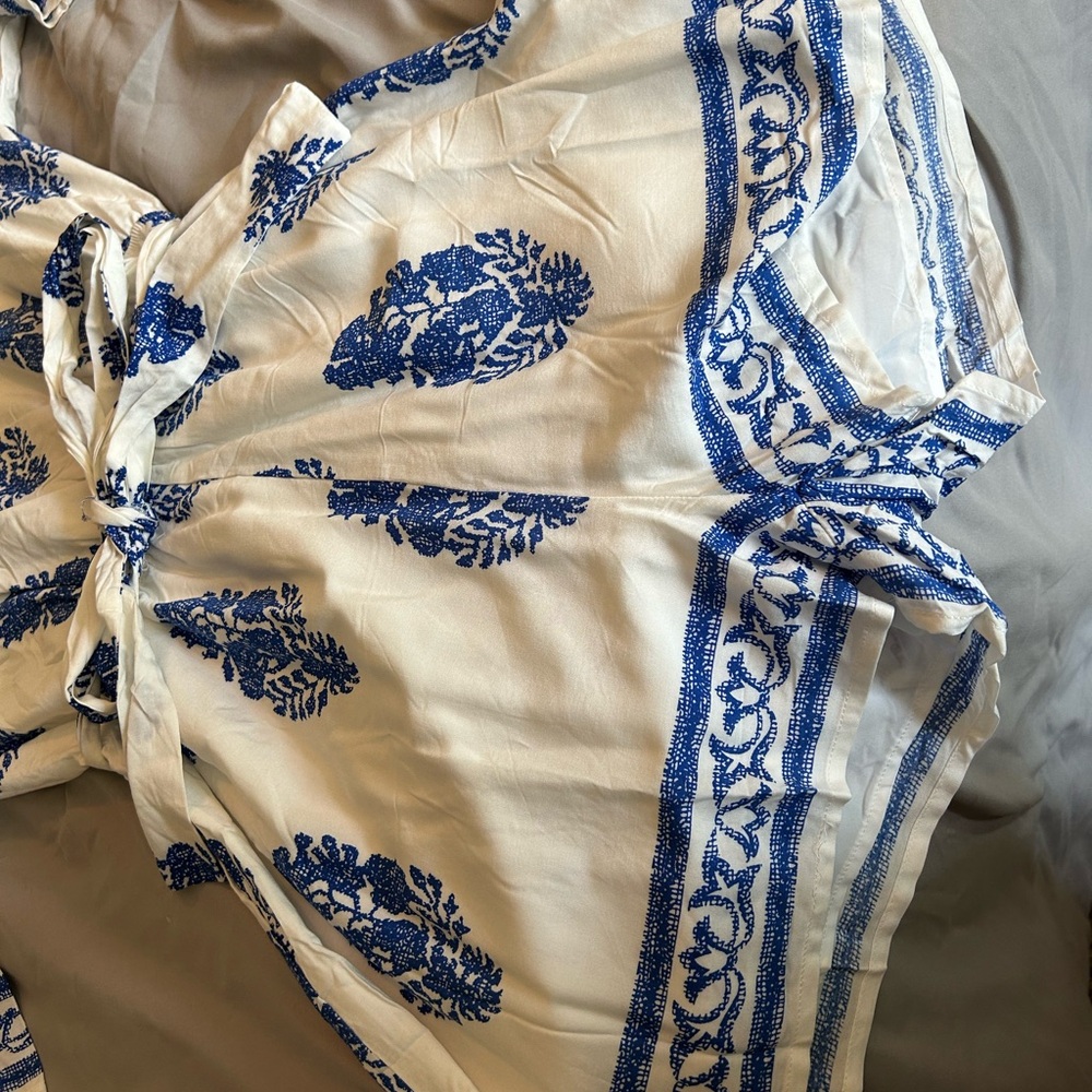 Cupshe Blue and White Ruffled Smocked Jumpsuit - Picture 3 of 4